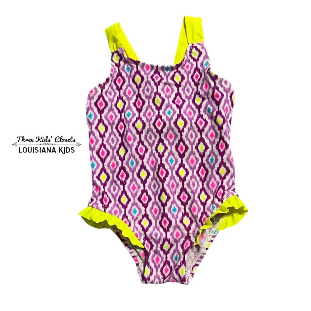 Children's Place 12-18m Neon & Purple Geometric Swim Bathing Suit